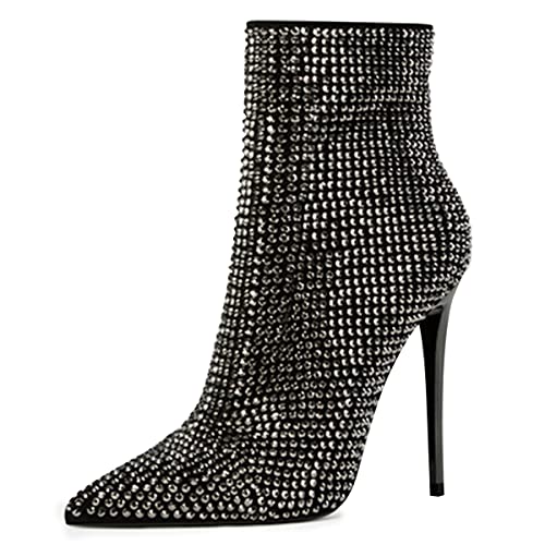 XYD Women's Pointed Toe Ankle Boots, Classic Stilettos High Heels, Zipper Side, Fashion Dress Office Lady Solid Color Booties Shoes2