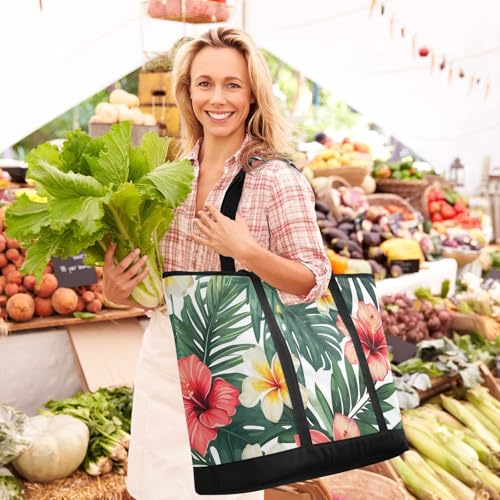 Palm Tree Florals Large Insulated Tote Bag for Grocery Shopping Reusable Tote Bags for Women Men, Cooler Bag with Zippered Top & Handles for Beach Picnic Travel2