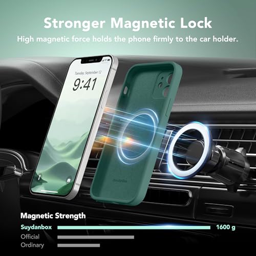 Image of Magnetic for iPhone 12 Case, Compatible with MagSafe, [Full Camera Protection][Screen Protector] Silicone Shockproof Protective Phone Case for iPhone 12 6.1 inch, Midnight Green