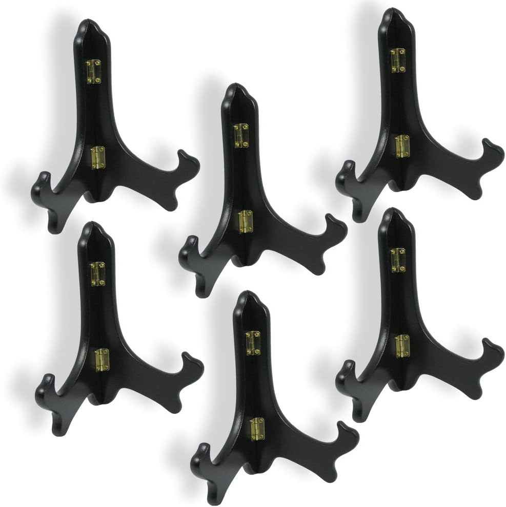 BANBERRY DESIGNS Black Wooden Easels Premium Quality - Folding Display Stand - 7" H - Set of 12 Easels - Ideal for Medium Sized Plates Plaques Books Tiles