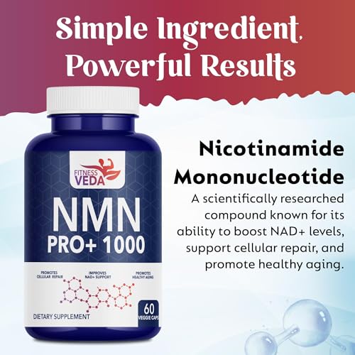 Image of NMN PRO+1000mg | 99.9% Pure Nmn for Anti Aging | Cellular Repair | Improves NAD+ Boost & Skin Health - 60 Capsules- Pack of 1