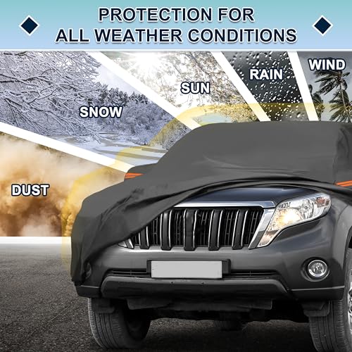 Image of Black Heavy Duty Waterproof Car Cover for SUV 191 inch-199 inch - All-Weather UV Protected Outdoor Full Exterior Cover with Sun /Snow /Rain Resistance