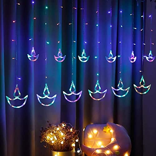 Image of 12 Lights 138 Led 8.2 feet Curtains String Lights Window Curtain Lights Sourced (3 Meter) (String Light) AC (Multicolor Diya Light)