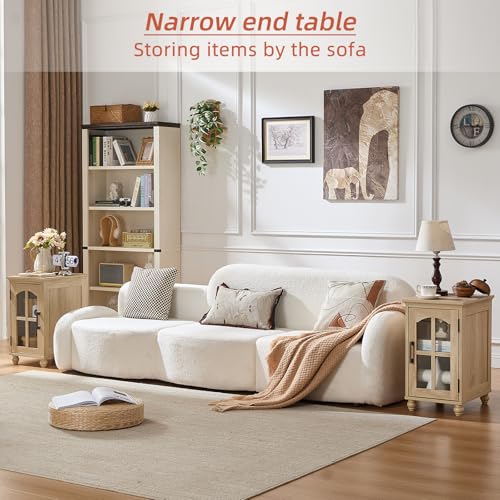 Narrow Side Table,Farmhouse Nightstand with Charging Station,Wood End Table with Glass Barn Door Storage, Cabinet Organizer with Adjustable Shelf, Night Stand for Small Spaces for Living Room Bedroom — view 2