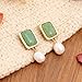 Sonateomber Gold Chunky Aventurine Dangle Drop Earrings for Women,Vintage Statement Pearl Square Green Natural Gemstone Healing Dangling Earings Prom Wedding Accessories Fashion Jewelry Gift