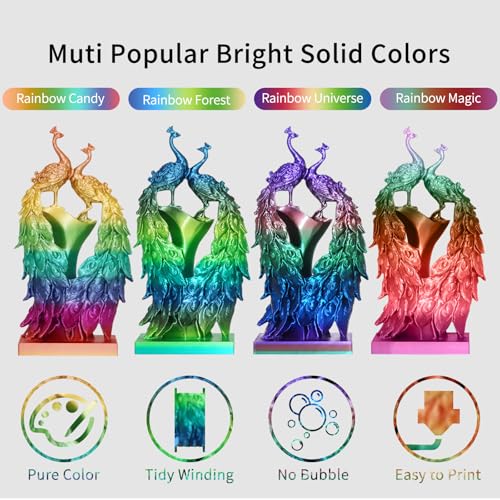 Image of YOUSU 1.75mm Silk Shiny 4 Types Rainbow Multi Colored Fast Color Change PLA 4 in 1 3D Printer Filament Bundle: 4 Types Multi Colored Silk PLA, 250g /Spool, 4 Spools 3D Printing Filament