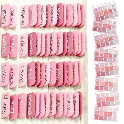Bible Tabs for Women Journaling Supplies Large Print 120 Tabs Old & New Testament with Blank Laminated Bible Tab Pink