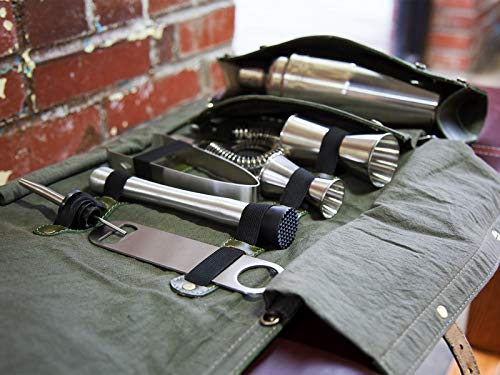 Bar tool bag Portable bartending kit Professional bartender tools bag Cocktail Equipment Case Drink Mixer Set Bartender Tool Roll Bag (Black)