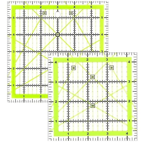 2 Stück Univeral Quilten Lineal, Quadratische 4,5 Zoll & 6 Zoll Patchwork-Regeln, Klare Acryl-Nähringel Kreative Grids-Regeln, Nähringel zum Schneiden von Quilts Nähen DIY Handwerk