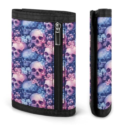 Romantic Flower Skull Print Wallet for Men, 8 Credit Card Holder Slim Minimalist Front Pocket Small Mens Bifold Wallets2