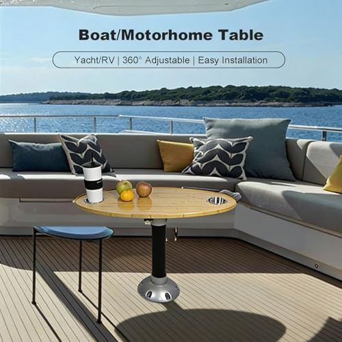 Folding RV Dinette Table with Cup Holder - Adjustable 360° for Pontoon & Camper - Compact Black Outdoor Dining Table