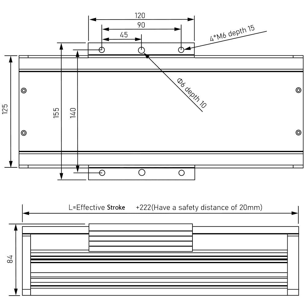 Nema23 Schiene für lineares Schiebetischmodul, vollständig geschlossen, CNC-Länge, mit Kugelumlaufspindel 2005, 20 mm, DIY-Werkzeuge (1000 mm)