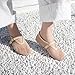 NIEARDAN Women Mesh Flats Buckle Strap Round Toe Comfy Causal Ballet Flats Fashion Mary Jane Fishnet Ballerina Flat Shoes,Size 09，Nude