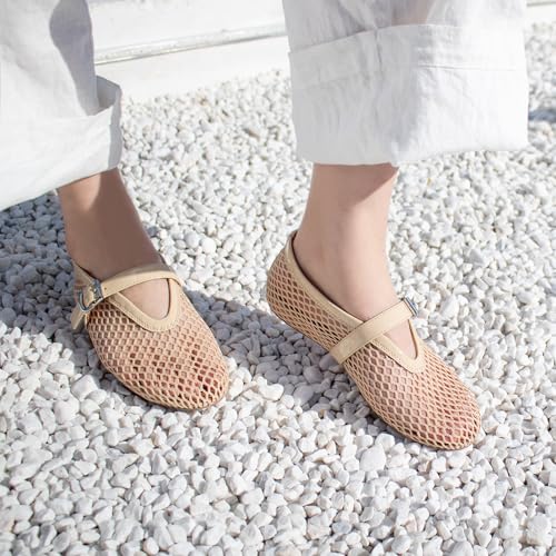 Women Mesh Flats Buckle Strap Round Toe Comfy Causal Ballet Flats Fashion Mary Jane Fishnet Ballerina Flat Shoes2