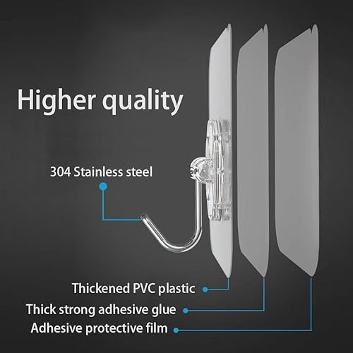 Vista 2 de Gancho adhesivo de pared, juego de ganchos autoadhesivos resistentes y engrosados, 16 piezas, carga máxima de 33 libras, transparente, impermeable