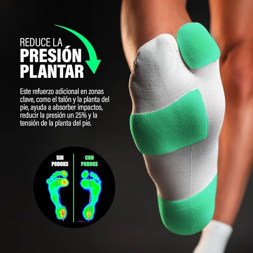 PODOKS® Calcetines Fascitis Plantar Hombre y Mujer | Calcetines de Compresion con Tejido Coolmax | Contiene Almohadillado Estratégico y Separación del primer dedo | Fabricado en España - imagen 2