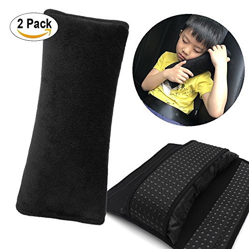 Almohadillas para Cinturón Coche Seguridad, TUPSKY Auto Almohada para Cinturón de Seguridad Soporte de la Cabeza Proteja Hombro para Niños Bebés Adultos Negro Set de 2