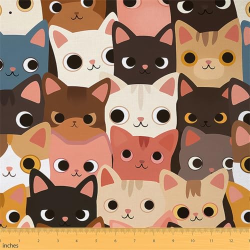 Cartoon Cats Upholstery Fabric by The Yard