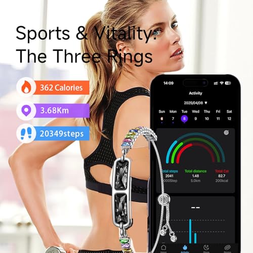 Image of Yihou Smart Bracelet for Women Fitness Tracker Jewelry Diamond Fitness Bracelet Smart Band with Heart Rate Monitor Sleep Tracker for Android iOS Black Clear