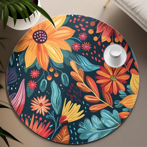 Moquette ronde à poil bas tapis de cercle fleuri