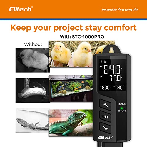 Elitech STC-1000Pro Temperature Controller WiFi 2-Stage Outlet Thermostat LCD Screen Heating and Cooling Mode for Reptile Aquarium Carboy Homebrew Seed with Temp Sensor 23-158°F 1100W 110V 10A - Thumbnail 7