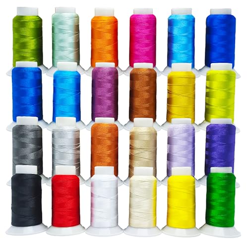 NESSTERS Set 24 Hilos de Coser para Máquina de Poliéster 500m | Bordado Profesional Antirrotura y Colores Vivos | Para Decoración, Ropa, Denim, Patchwork | Ideal para Artesanos, Sastres y Talleres