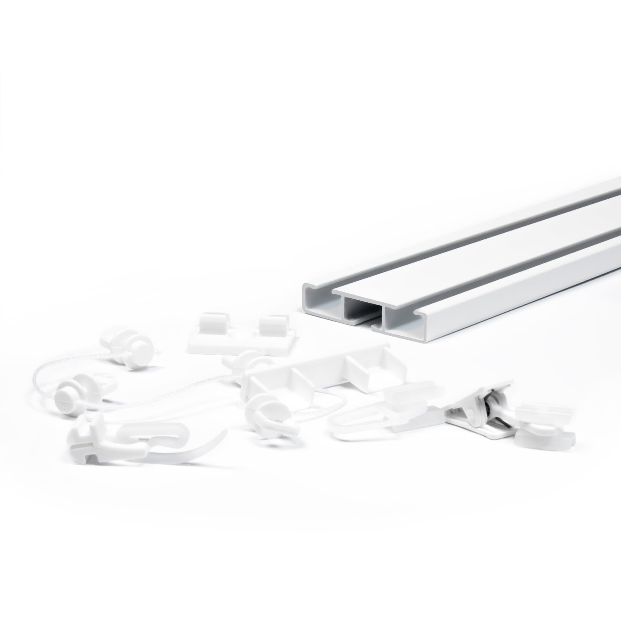 DQ-PP 200cm Gardinenschiene mit Klick-Gleiter – Weiß – Aluminium – 1-/2-läufig Gardinensystem – Vorhangstange – Deckenschiene