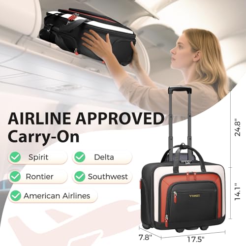 Ytonet Rolling Laptop Bag, Rolling Briefcase for Women with Lock, 17.3 Inch Carry On Laptop Bag with Wheels, Roller Bag with Insulated & Waterproof Pocket, Teacher Bag for Work Travel Business College3