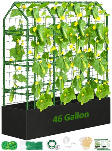 Sunwinx 50x65 Inch Cucumber Trellis for Raised Beds with Grow Bag, V-Frame Metal Plant Garden...