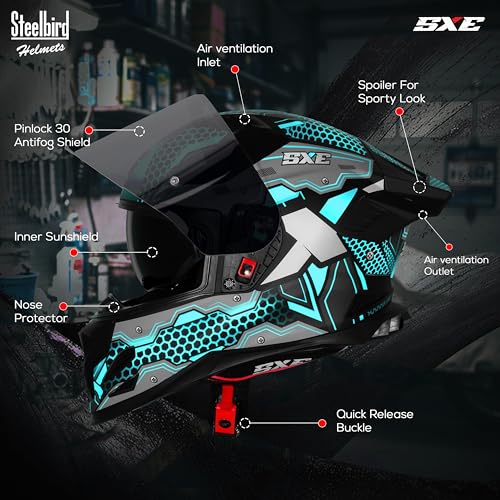 Image of Steelbird SBH-61 SXE X3 Pinlock ISI and Dot Certified Full Face Graphic Helmet for Men and Women with Inner Silver Sunshield