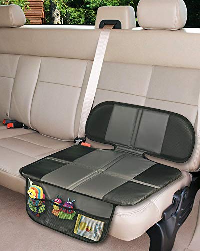 Premium Car Seat Protector for Child Seats - Extra Thick Padding Non-Slip ISOFIX Compatible Protects Leather from Indentations Spills & Dirt Waterproof Seat Cover with Storage Pocket Universal Fit