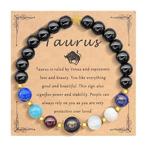 HMOOY Zodiac pulsera de cuentas para las mujeres los hombres, la manifestación de 12 Constelación de cristal de piedra pulsera de cuentas de 8 mm de piedra natural pulsera de protección (Tauro) | Ya disponible en tu tienda friki favorita! En mundofriki.es!