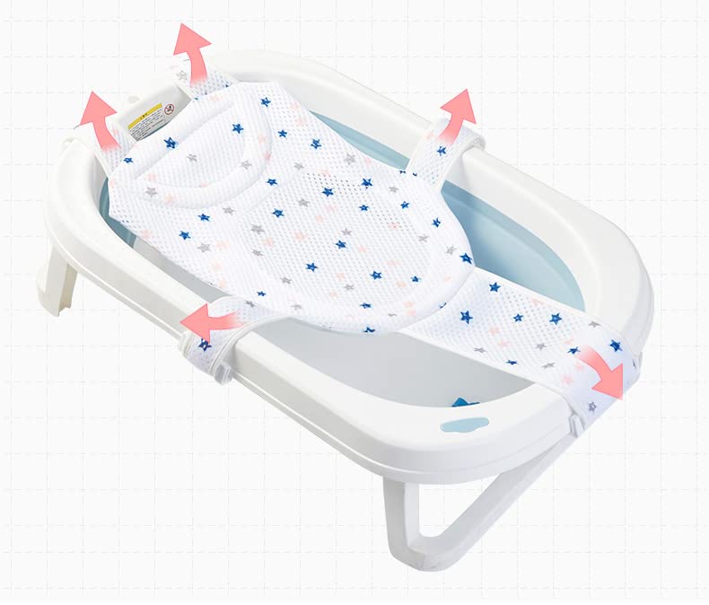 Image of Breathable Mesh Newborn Baby Bath Mat Floating Foam Baby Tub Pillow Adjustable Non-Slip Bath Seat Pad Bath Cushion for Bathtub for 0-18 Months (Style 2-Blue(mesh)) (White)
