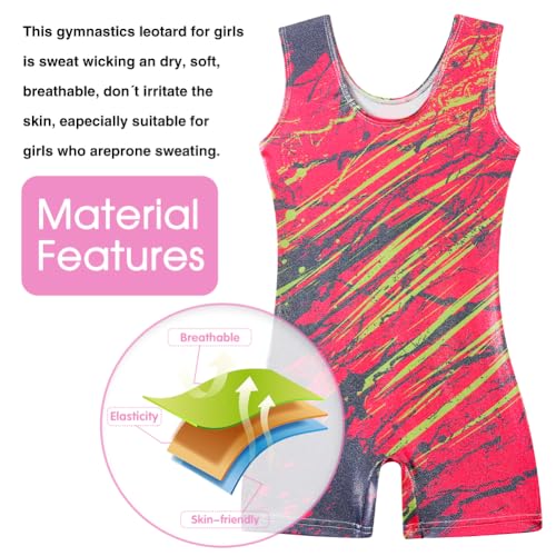 image for uideazone 4t 5t Ink Jet Leotards for Girls Gymnastics Sparkly Red Spla