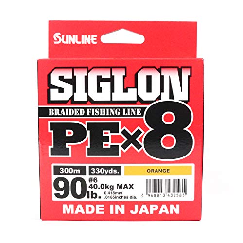 Ligne de tresse SIGLON PEX8 orange 300m fil de pêche PE #6 90 LB de 0,41mm