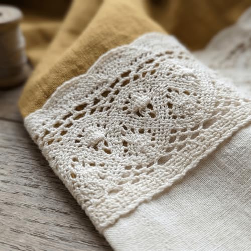 Image of Peepul Tree Cotton 7ft Door Curtain in Mustard & Off White | Top to Bottom Reversible Design| Woven Block Colours with Crochet Border | Semi Blackout 70% Light Blocking