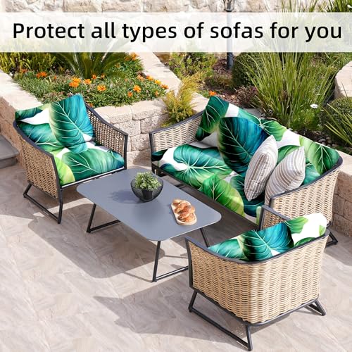 Image of 8 Pcs Stretch Patio Cushion Covers,Outdoor Couch Covers Replacement,Outdoor Couch & Sofa Slipcovers,for Patio Furniture Cushion Covers,Washable Reusable Furniture Protector (Green Leaf, Cover Only)