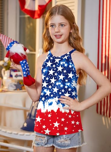 Image of BesserBay Girls Summer Back Button Halter Neck Tank Top Cold Shoulder Casual Blouse Pleated Sleeveless Shirts 5-14 Years
