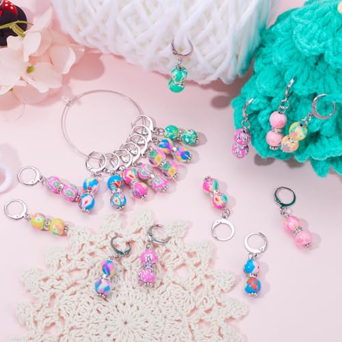 SUNNYCLUE 1 Box 20Pcs Stitch Markers Crochet Stitch Marker Cute Leverbacks Round Polymer Clay Beads Charms Clip On Removable Zipper Pull Charm Locking Knitting Markers for Yarns DIY Sewing Quilting - Image 4