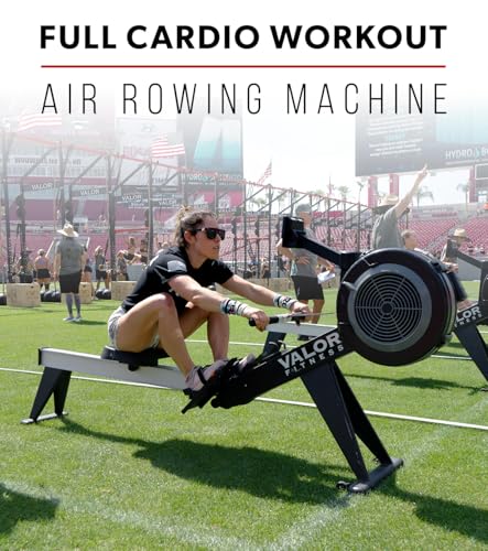 Image of Valor Fitness Air Rowing Machine - Full-Body Cardio Rower with Adjustable Resistance, LED Monitor, Wheels & Compact Foldable Design for Home Gym & High-Intensity Workouts