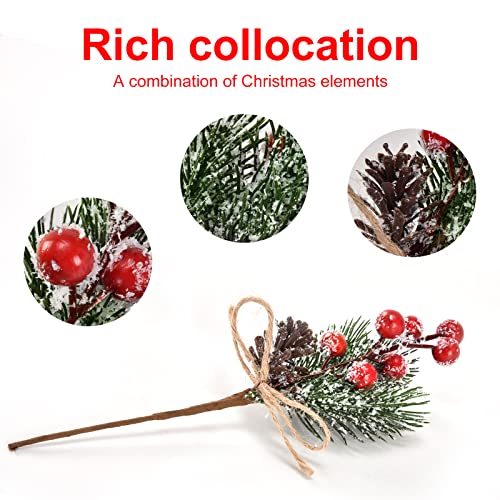 Xia Mill 12Pcs Artificial Flowers Wedding Flowers Artificial Red Berries, Evergreen Pine Branches With Twine Bow, Fake Flowers For Valentine's Day, Weddings #TOP2