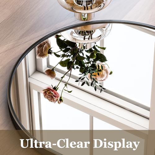 Image of HARRITPURE 26 inchx28 inch Arched Bathroom Mirror, Wall Mounted Mirror, Black Arch Mirror, Aluminum Alloy Frame Wall Mirror for Living Room, Bedroom and Entryway