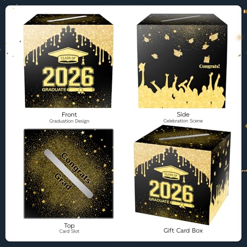 Image of 2026 Graduation Card Box Holder, Envelope Receiving for Grad Congrat Decoration Box, Graduation Party Celebration Black