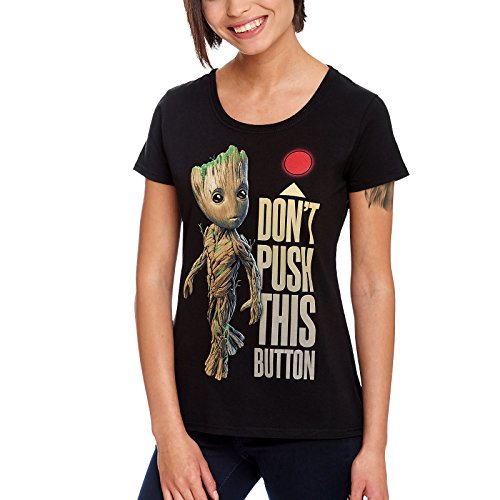 Guardians Of The Galaxy Camiseta Mujer Baby Groot Button para Vol. 2 Marvel Cotton Black - L