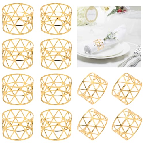 12 Stück Metall Gold Serviettenschnallen Vintage, Wiederverwendbar AushöHlen Serviettenschnallen für Jubiläum Weihnachten Neujahr Geburtstag Party Tischdekoration