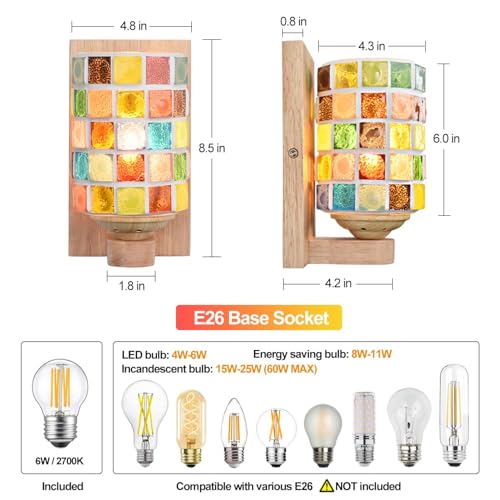 Image of Bedside Colored Mosaic Glass Wall Sconce, Handmade Mediterranean Bohemian Turkish Moroccan Wall Lamp Stained Glass Wall Light Fixtures for Bedroom Living Room Hallway Vanity Corridor Bulb Included