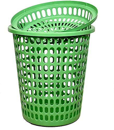 Image of Durable and Unbreakable Laundry Basket with Lid, Cap (50 L, Green and Red) - 2 Pieces