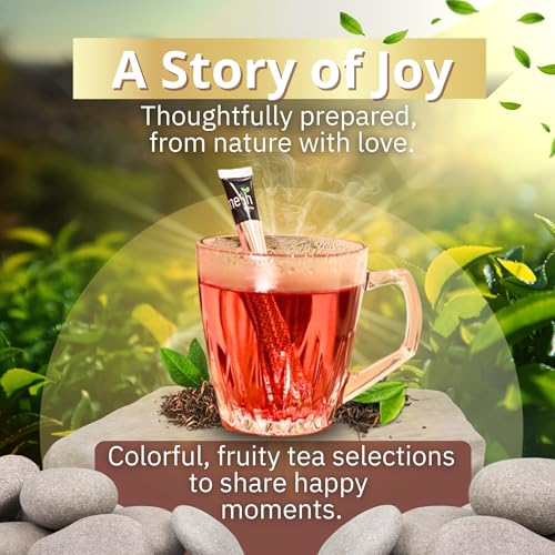 Image of OZMI Premium Caffeine Free Fruit & Herbal Tea Sampler Gift Set, 16 Mesh Stick Teas, 4 Flavors, Rosehip, Wild Berry, Rooibos Vanilla & Pomegranate, No Teapot Required