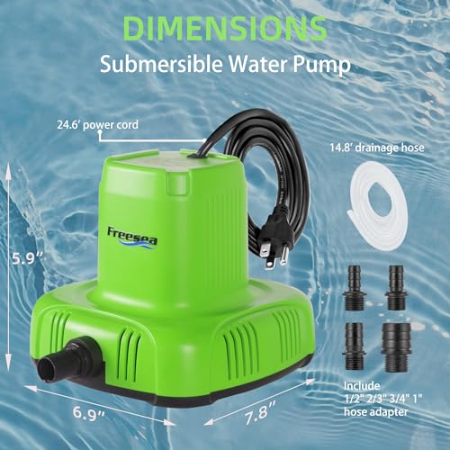 FREESEA Pond Submersible Water Pump: 1585GPH 120W Pool Cover Pump for Outdoor Fountain Aquarium Fish Tank Hydroponic Systems