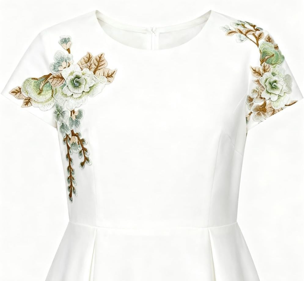 2Pcs/Set Yellow Flower Embroidery Patch Sew On Appliques Fabric Rose Patches Wedding Dress DIY Accessories (White)